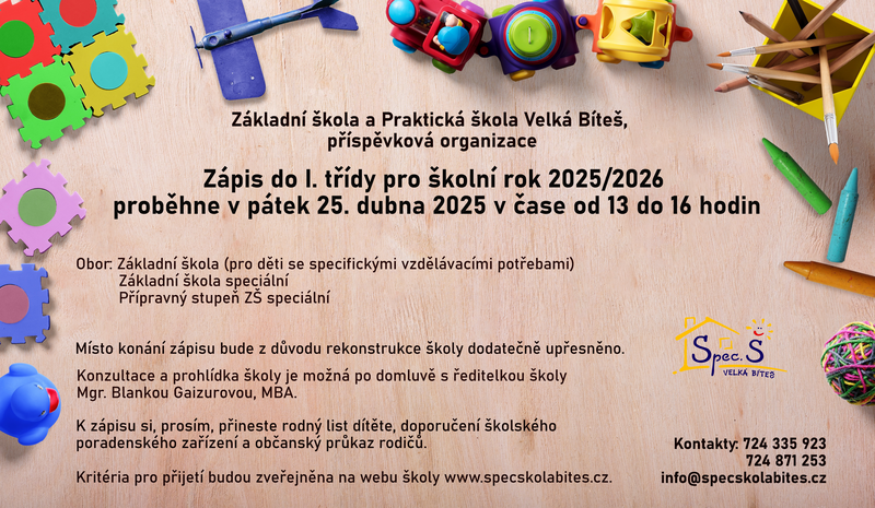 Zápis do I. třídy a PSS 2025-2026